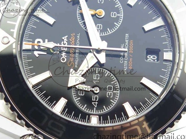 0103 Planet Ocean Master Chrono SS OM 1:1 Best Edition Black Dial On SS Bracelet A9900 V Fashionable 8113